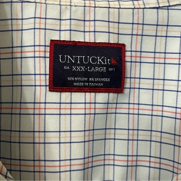 UNTUCKit Shirt Mens 3XL White Blue Plaid Nylon Performance Stretch Long Sleeve - Picture 8 of 11